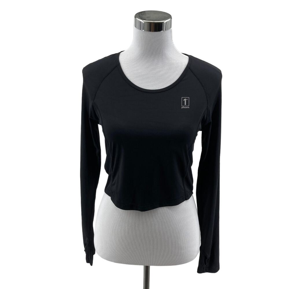 1st Phorm Energy Cropped Top Womens Medium Black Long Sleeve Stretch Meshback